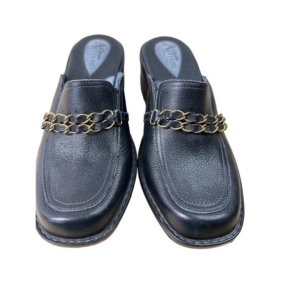 Clarks Artisan Women's Clogs Mules Size 7M Black Wedge Leather with Chain accent - Picture 2 of 10